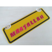 SARI DEKOR PLAKA - MAŞALLAH (22x7,5cm) KIRMIZI YAZILI vantuzlu Pleksi (Dekor Levha) SARI PLAKA thumbnail 1
