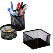 Masaüstü 3lü Set Siyah Kalemlik + Ataşlık + Küp Notluk - 1