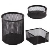 Masaüstü 3lü Set Siyah Kalemlik + Ataşlık + Küp Notluk - 3
