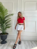 Kadın Büzgü Detaylı Crop Kırmızı Tshirt thumbnail 4