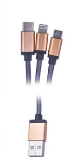 Earldom 2 adet Micro USB + 1 adet Lightning Şarj Kablosu 1.2 M Altın thumbnail 1