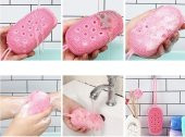 Süngerli Silikon Banyo Kesesi Banyo Sırt Kesesi Çift Taraflı Silikon Duş Lifi Fırçası Lif  Kese - 7