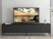 Woodn Love Etna Premium Metal Ayaklı Dolaplı 180 Cm Tv Ünitesi - Siyah / Siyah - 4