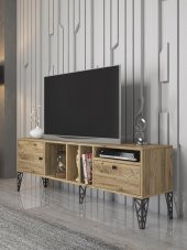 Woodn Love Cercei 160 Cm Metal Ayaklı Tv Ünitesi - Atlantik Çam / Siyah - 1
