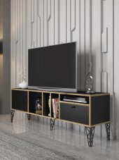 Woodn Love Cercei 160 Cm Metal Ayaklı Tv Ünitesi - Atlantik Çam - Siyah / Siyah - 1
