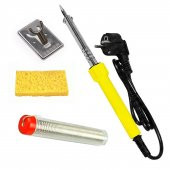 60 Watt Topraklı Profesyonel Lehim Kalem Havya Lüx Set Lehim Teli + Mini Sehpa + Temizleme Süngeri - 1