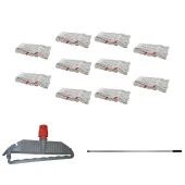 Geniş Yedek Islak Paspas Mop Takımı Seti - 10 Adet Geniş Islak Mop Başlığı  + Metal Sap + Mop Tutucu thumbnail 1