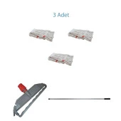 Geniş Yedek Islak Paspas Mop Takımı Seti - 3 Adet Geniş Islak Mop Başlığı  + Metal Sap + Mop Tutucu - 2