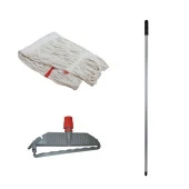 Geniş Yedek Islak Paspas Mop Takımı Seti - 3 Adet Geniş Islak Mop Başlığı  + Metal Sap + Mop Tutucu - 3