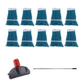 Cod-Ex Çift Kovalı Temizlik Arabası Seti Yedek Mop Takımı - 10 Adet 17 Cm. Dar Mop + Mop Tutucu + Sap - 1