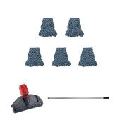 Cod-Ex Çift Kovalı Temizlik Arabası Seti Yedek Mop Takımı - 5 Adet 17 Cm. Dar Mop + Mop Tutucu + Sap - 1