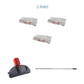 Dar Yedek Islak Mop Takımı - 3 Adet Beyaz 350 Gr. 17 Cm. Islak Mop + Metal Sap + Mop Tutucu thumbnail 2