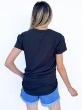 Kadın Women Baskılı Basic Siyah Tshirt - 3