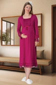 Mecit 5570 Fuşya Triko Sabahlıklı Lohusa Gecelik Takım - 4