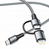 Winex 2in1 3A 60W Type-C to Type-C ve Lightning Örgülü Data Hızlı Şarj Kablo 1M - 1