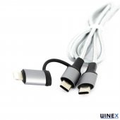 Winex 2in1 3A 60W Type-C to Type-C ve Lightning Örgülü Data Hızlı Şarj Kablo 1M - 5