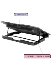 Frisby Notebook Soğutucu 5 x Fan LCD Kontrol Pane Metal Izgara 5 Işıklı 2 x USB Port - 5