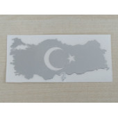 TÜRKİYE HARİTASI STİCKER 7,5x3,5cm METALİK TÜRK BAYRAĞI STİCKER - AYYILDIZ ÇIKARTMASI, AY YILDIZ ETİKETİ - 1
