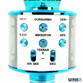 Winex UsbA+TF Sd Kart+3.5mm Aux Girişli Bluetooth Karaoke Mikrofonu Mavi - 4