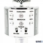 Winex UsbA+TF Sd Kart+3.5mm Aux Girişli Bluetooth Karaoke Mikrofonu Gümüş - 4