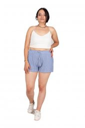 Truva Xxl Büyük Beden Kadın Giyim Bürümçüklü Şort Mavi KŞ055 - 1