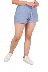Truva Xxl Büyük Beden Kadın Giyim Bürümçüklü Şort Mavi KŞ055 - 2