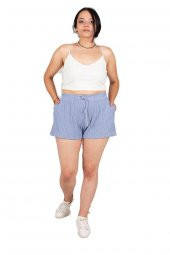 Truva Xxl Büyük Beden Kadın Giyim Bürümçüklü Şort Mavi KŞ055 - 3