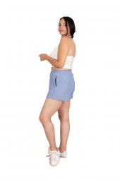 Truva Xxl Büyük Beden Kadın Giyim Bürümçüklü Şort Mavi KŞ055 - 4