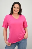 Kadın V Yaka Basic Büyük Beden T-Shirt 1297-22 - 1