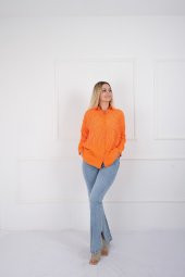 DALGA DESEN TAŞLI OVERSİZE GÖMLEK - TURUNCU - 1