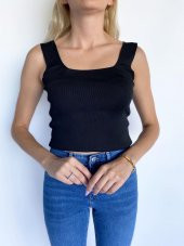 Kadın Kare Yaka Siyah Triko Body - 2