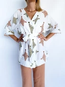 Kadın Tarçın Rengi Keten Kimono Pantolon Takım - 2