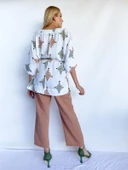 Kadın Tarçın Rengi Keten Kimono Pantolon Takım - 4