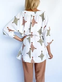 Kadın Tarçın Rengi Keten Kimono Pantolon Takım - 6