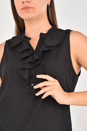 Lir Kadın Büyük Beden Yakası Volanlı Kolsuz Bluz Siyah LRWM22BLZ04 - 8