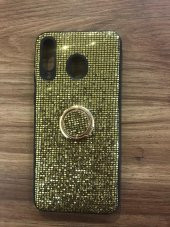 Samsung Galaxy M30 Kılıf Yüzüklü Taşlı Silikon Sarı - 1