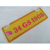 SARI DEKOR PLAKA - 34 GS 1905 kişiye özel (22x7,5cm) vantuzlu Pleksi Dekor Levha SARI KIRMIZI PLAKA - 1