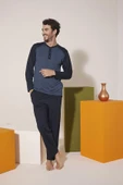 Kly 9206 Erkek Midi Yaka Omuz Parçalı Pijama Takım - 2