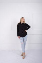 ÇİFT GENİŞ CEPLİ KETEN GÖMLEK - SİYAH - 1