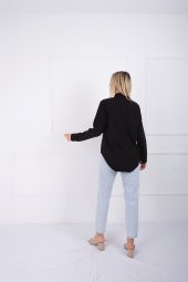 ÇİFT GENİŞ CEPLİ KETEN GÖMLEK - SİYAH - 2