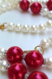 105cm Fuşya & Krem İncili Taşlı Çanta Askısı - 1