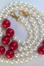 105cm Fuşya & Krem İncili Taşlı Çanta Askısı - 2