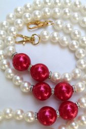 105cm Fuşya & Krem İncili Taşlı Çanta Askısı - 3