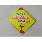 CAM İÇİ SARI DEKOR PLAKA KARE HAŞAT OLUYORUM SANA (11x11cm) YAPIŞTIRMALI (Dekor Levha) SARI PLAKA - 1