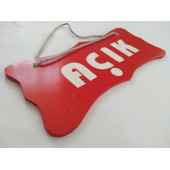 DEKOR PLAKA KIRMIZI - AÇIK KAPALI UYARI LEVHASI (22X10CM) ASKI İPLİ ÇİFT YÖNLÜ DEKOR LEVHA - 1