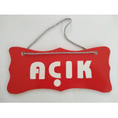 DEKOR PLAKA KIRMIZI - AÇIK KAPALI UYARI LEVHASI (22X10CM) ASKI İPLİ ÇİFT YÖNLÜ DEKOR LEVHA - 2