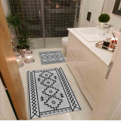 Liva Home Gold Çerçeve Baklava Desenli Dijital Baskılı Banyo Paspas Takımı - 1