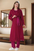 Mecit 5569 Fuşya Triko Sabahlıklı Lohusa Pijama Takımı - 4