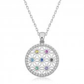 925 Ayar Gümüş Renkli Taşlı Yaşam Çiçeği Kadın Gümüş Kolye - 1