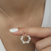 925 Ayar Gümüş İnci Kurdele Kadın Gümüş Kolye thumbnail 5